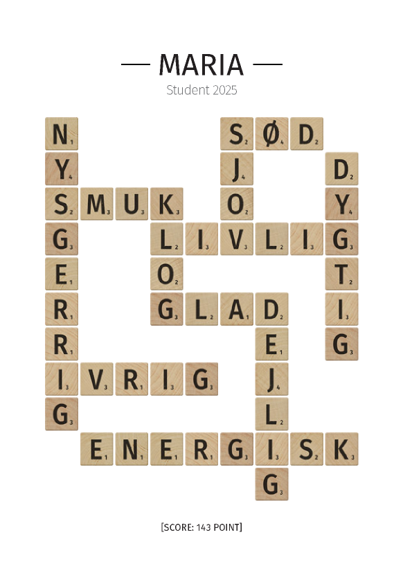Personlig studentergave eller gave til dimittenden - Sjov scrabble-plakat