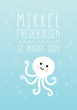 Fødselstavle med blæksprutte - Lyseblå