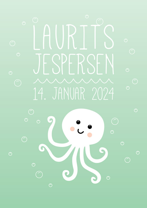 Fødselstavle med blæksprutte - Lysegrøn