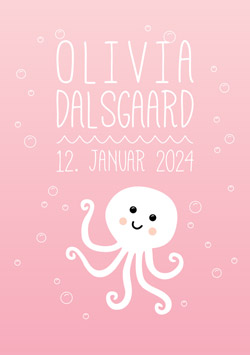 Fødselstavle med blæksprutte - Lyserød