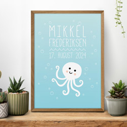Lyseblå navnetavle med blæksprutte