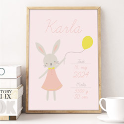 Fødselstavle med kanin - Perfekt til babys værelse
