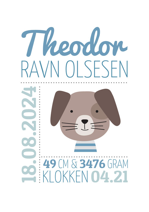 Fødselstavle med yndlingsdyr - hund