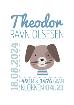 Fødselstavle med yndlingsdyr - hund