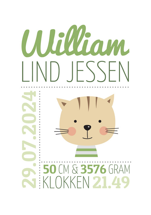 Sød og personlig fødselstavel med kat