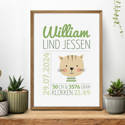 Unik fødselstavle med dit yndlingsdyr - kat