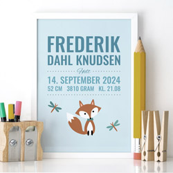 Fødselstavle plakat til børneværelset