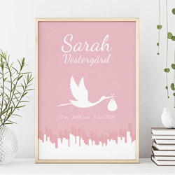 En smuk og symbolsk fødselstavle med en stork - Vil pynte på et hvert børneværelse