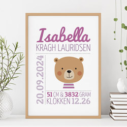 Sød fødselstavle med bamse