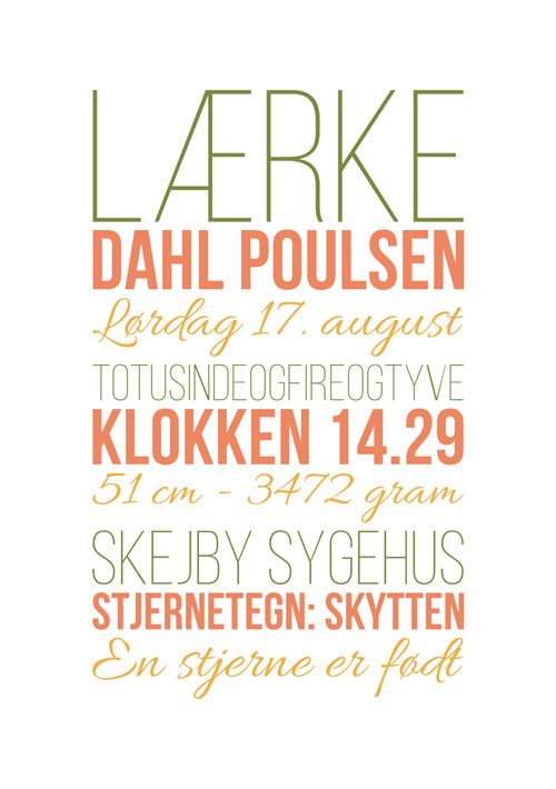 Kreativ fødselstavle i grøn, rød og gul