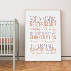 Kreativ fødselstavle til børneværelset - rosa