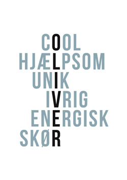 Krydsordsplakat med personlige ord og navn