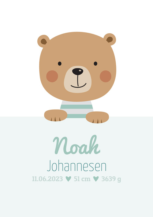 Sød personlig navneplakat med bjørn eller bamse