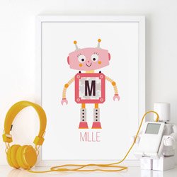 Robot navneplakat til sødt og sejt pigeværelse