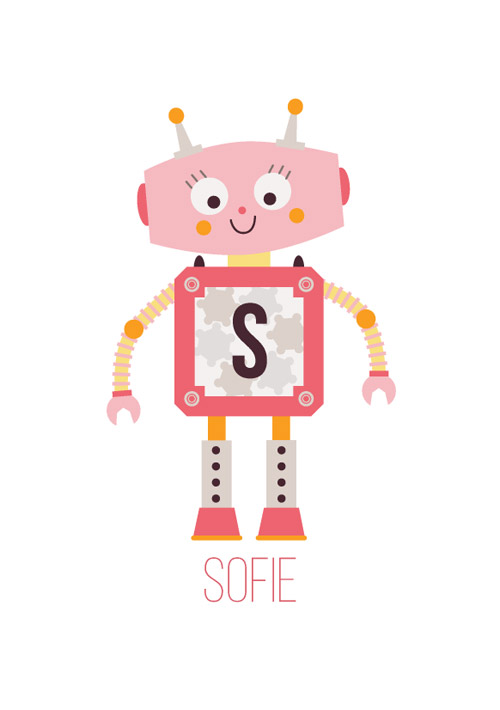 Sød og sej robot navneplakat til børneværelset