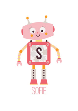 Sød og sej robot navneplakat til børneværelset