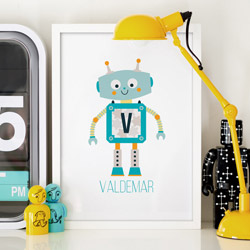 Robot navneplakat til sejt drengeværelse