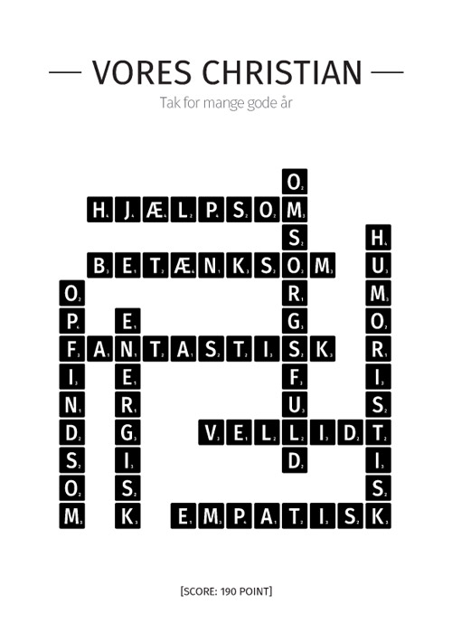 Sig tak med en scrabbleplakat