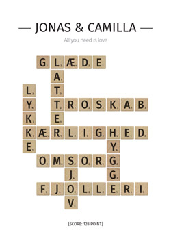 Valentinsplakat med scrabbleord