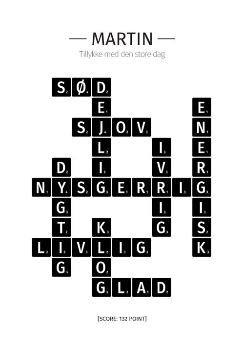 Personlig scrabble plakat til livets begivenheder