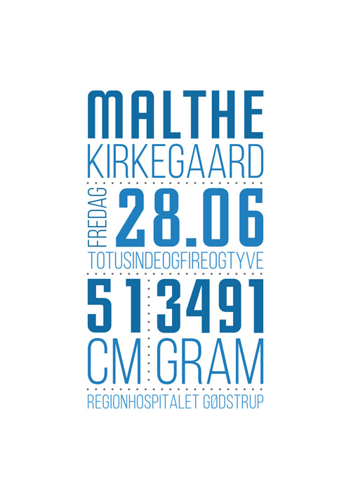 Typografisk Fødselstavle Blå