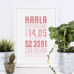 Typografisk fødselstavle i lyserød