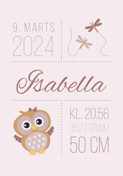 Uglefødselstavle til baby - lilla